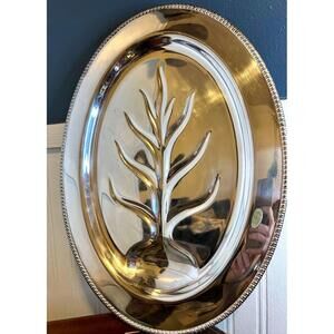 Vintage WM Rogers Silverplate Footed Serving Platter Tree Motif 16in